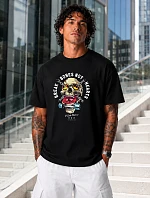Pánské bavlněné tričko oversize s potiskem černé FashionStreet NX1014R