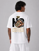 Pánské bavlněné tričko oversize s potiskem No Excuses bílé NX4006R