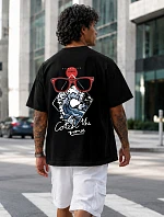 Pánské bavlněné tričko oversize s potiskem černé FashionStreet NX4011R