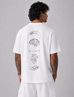 Pánské bavlněné tričko oversize s potiskem bílé FashionStreet NX4016R