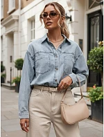 Dámská džínová košile s kapsami, světle modrá, FashionStreet DY0492 Dámská džínová košile s kapsami, světle modrá, FashionStreet DY0492