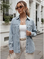Dámská džínová košile s kapsami, světle modrá, FashionStreet DY0492 Dámská džínová košile s kapsami, světle modrá, FashionStreet DY0492