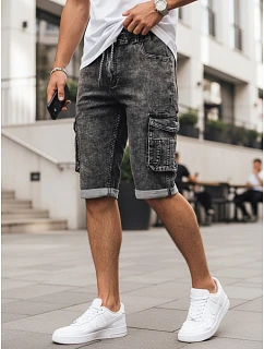 Pánské džínové cargo šortky s lemem černé FashionStreet SX2618