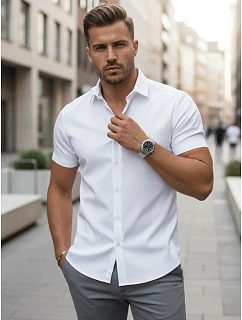 Pánská košile slim fit s krátkým rukávem, bílá, FashionStreet KX1090