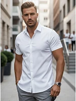 Pánská košile slim fit s krátkým rukávem, bílá, FashionStreet KX1090 Pánská košile slim fit s krátkým rukávem, bílá, FashionStreet KX1090