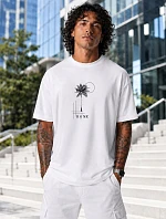 Pánské bavlněné tričko oversize s potiskem bílé FashionStreet NX1043R