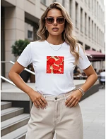 Dámské bavlněné tričko s potiskem, bílé, FashionStreet NX8008RY Dámské bavlněné tričko s potiskem, bílé, FashionStreet NX8008RY
