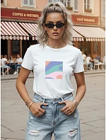 Dámské bavlněné tričko s pastelovým potiskem, bílé, FashionStreet NX8048RY Dámské bavlněné tričko s pastelovým potiskem, bílé, FashionStreet NX8048RY