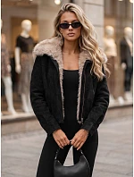 Dámská zimní semišová bunda s kožešinou, černá, FashionStreet TY5697 Dámská zimní semišová bunda s kožešinou, černá, FashionStreet TY5697