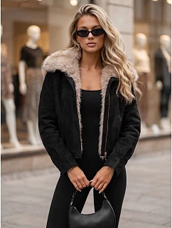 Dámská zimní semišová bunda s kožešinou, černá, FashionStreet TY5697