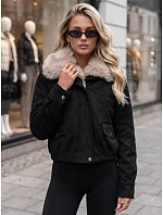 Dámská zimní semišová bunda s kožešinou, černá, FashionStreet TY5697 Dámská zimní semišová bunda s kožešinou, černá, FashionStreet TY5697