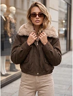 Dámská zimní semišová bunda s kožešinou, hnědá, FashionStreet TY5698 Dámská zimní semišová bunda s kožešinou, hnědá, FashionStreet TY5698