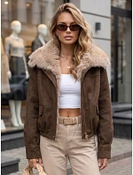 Dámská zimní semišová bunda s kožešinou, hnědá, FashionStreet TY5698 Dámská zimní semišová bunda s kožešinou, hnědá, FashionStreet TY5698