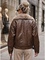 Dámská zimní bunda z ekokůže s kožešinou, hnědá, FashionStreet TY5708 Dámská zimní bunda z ekokůže s kožešinou, hnědá, FashionStreet TY5708