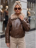 Dámská zimní bunda z ekokůže s kožešinou, hnědá, FashionStreet TY5708 Dámská zimní bunda z ekokůže s kožešinou, hnědá, FashionStreet TY5708
