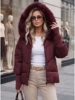 Pikowana kurtka damska zimowa z futerkiem bordowa FashionStreet TY5742