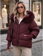 Pikowana kurtka damska zimowa z futerkiem bordowa FashionStreet TY5742