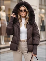 Pikowana kurtka damska zimowa z futerkiem brązowa FashionStreet TY5743