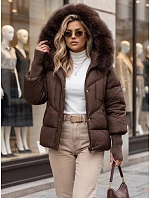 Pikowana kurtka damska zimowa z futerkiem brązowa FashionStreet TY5744