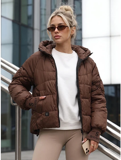 Dámská prošívaná bunda s kapucí, hnědá, FashionStreet TY5760 Dámská prošívaná bunda s kapucí, hnědá, FashionStreet TY5760