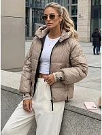 Dámská prošívaná bunda s kapucí, béžová, FashionStreet TY5762 Dámská prošívaná bunda s kapucí, béžová, FashionStreet TY5762