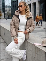 Dámská prošívaná bunda s kapucí, béžová, FashionStreet TY5762 Dámská prošívaná bunda s kapucí, béžová, FashionStreet TY5762
