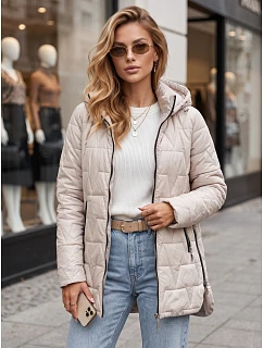 Dámská prošívaná bunda s odnímatelnou kapucí, světle šedá, FashionStreet TY5792