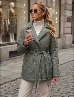 Kurtka damska przejściowa z paskiem zielona FashionStreet TY5805