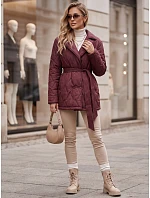 Kurtka damska przejściowa z paskiem bordowa FashionStreet TY5806 Kurtka damska przejściowa z paskiem bordowa FashionStreet TY5806