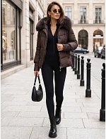 Pikowana kurtka damska z futrzanym kapturem śliwkowa FashionStreet TY5891