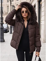 Pikowana kurtka damska z futrzanym kapturem śliwkowa FashionStreet TY5891