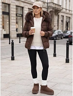 Pikowana kurtka damska z futrzanym kapturem brązowa FashionStreet TY5894 Pikowana kurtka damska z futrzanym kapturem brązowa FashionStreet TY5894
