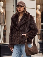 Krátký dámský kožich s širokým límcem, hnědý, FashionStreet TY5906 Krátký dámský kožich s širokým límcem, hnědý, FashionStreet TY5906