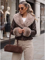 Kurtka damska zimowa skórzana z futerkiem brązowa model 22371776 - FashionStreet Kurtka damska zimowa skórzana z futerkiem brązowa model 22371776 - FashionStreet