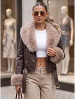 Kurtka damska zimowa skórzana z futerkiem brązowa model 22371776 - FashionStreet Kurtka damska zimowa skórzana z futerkiem brązowa model 22371776 - FashionStreet