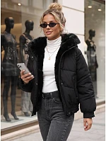 Dámská zimní prošívaná bunda s kožešinou, černá, FashionStreet TY6007