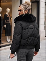 Dámská zimní prošívaná bunda s kožešinou, černá, FashionStreet TY6007