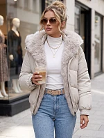 Dámská zimní prošívaná bunda s kožešinou, světle béžová, FashionStreet TY6008