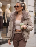 Dámská zimní prošívaná bunda s kožešinovým lemem, béžová, FashionStreet TY6009 Dámská zimní prošívaná bunda s kožešinovým lemem, béžová, FashionStreet TY6009