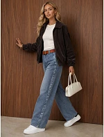 Dámské široké džíny s volnými nohavicemi a páskem, modré, FashionStreet UY3126 Dámské široké džíny s volnými nohavicemi a páskem, modré, FashionStreet UY3126