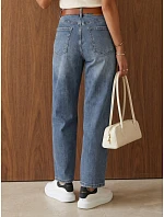 Dámské široké džíny s volnými nohavicemi a páskem, modré, FashionStreet UY3126 Dámské široké džíny s volnými nohavicemi a páskem, modré, FashionStreet UY3126