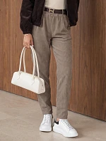 Dámské béžové manšestrové kalhoty s páskem FashionStreet UY3148