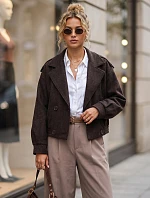 Krátký dámský dvouřadý kabát v čokoládové barvě FashionStreet TY6026