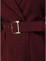 Elegancki płaszcz damski taliowany z paskiem bordowy FashionStreet NY0786 Elegancki płaszcz damski taliowany z paskiem bordowy FashionStreet NY0786
