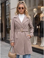 Elegancki płaszcz damski taliowany z paskiem beżowy FashionStreet NY0787 Elegancki płaszcz damski taliowany z paskiem beżowy FashionStreet NY0787