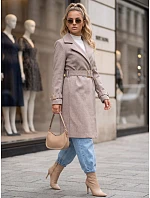 Elegancki płaszcz damski taliowany z paskiem beżowy FashionStreet NY0787 Elegancki płaszcz damski taliowany z paskiem beżowy FashionStreet NY0787