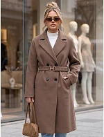 Elegancki płaszcz damski dwurzędowy z paskiem fango FashionStreet NY0790 Elegancki płaszcz damski dwurzędowy z paskiem fango FashionStreet NY0790