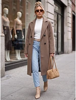 Elegancki płaszcz damski dwurzędowy z paskiem fango FashionStreet NY0790 Elegancki płaszcz damski dwurzędowy z paskiem fango FashionStreet NY0790