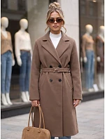 Elegancki płaszcz damski dwurzędowy z paskiem fango FashionStreet NY0790 Elegancki płaszcz damski dwurzędowy z paskiem fango FashionStreet NY0790