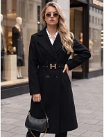 Elegancki płaszcz damski dwurzędowy z paskiem czarny FashionStreet NY0791 Elegancki płaszcz damski dwurzędowy z paskiem czarny FashionStreet NY0791
